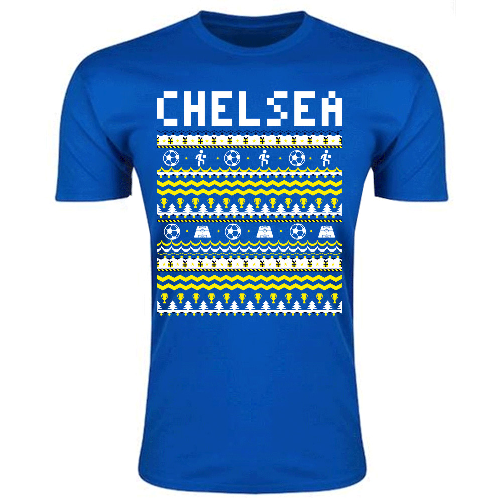 Chelsea Christmas T-Shirt (Blue) Polyester Made By: Gildan Men's Blue Large