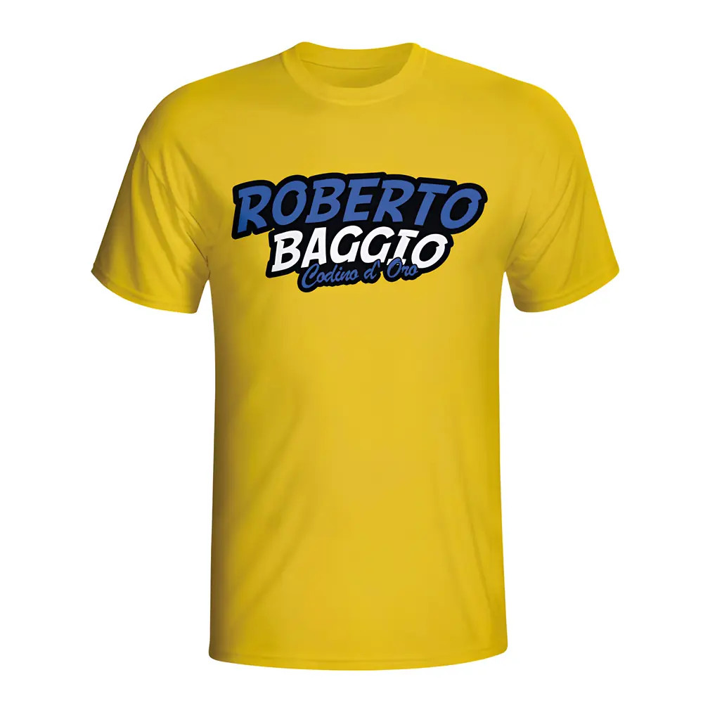 Roberto Baggio Comic Book T-Shirt (Yellow) Polyester Argentina Made By: Gildan Men's Yellow Large