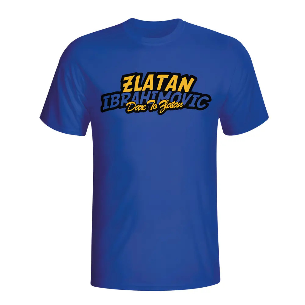 Zlatan Ibrahimovic Comic Book T-Shirt (Blue) - Kids Men's Polyester Sweden Made By: Gildan Boys Blue Extra Large