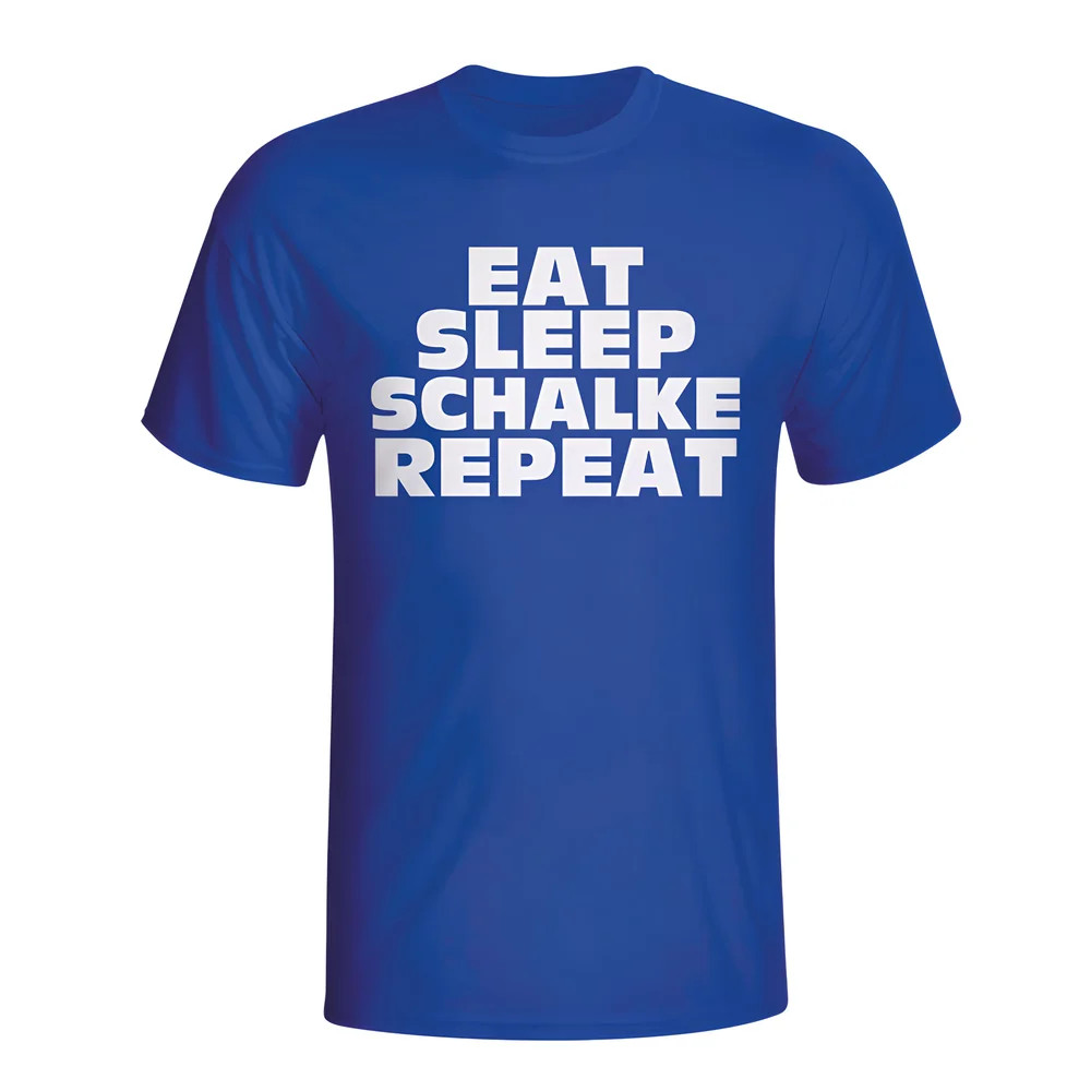 Eat Sleep Schalke Repeat T-Shirt (Blue) - Kids Men's Polyester Schalke 04 Made By: Gildan Boys Blue Large