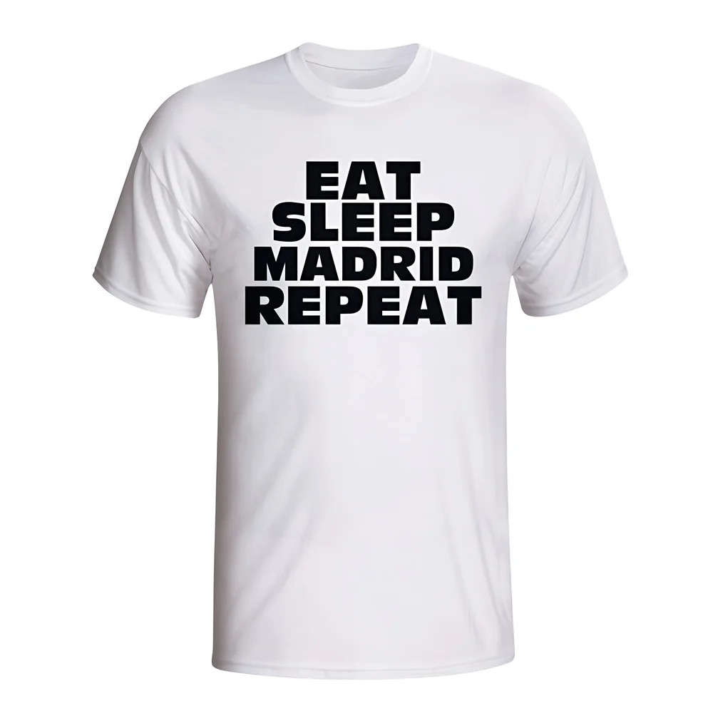 Eat Sleep Real Madrid Repeat T-Shirt (White) Polyester Made By: Gildan Men's White Xxl