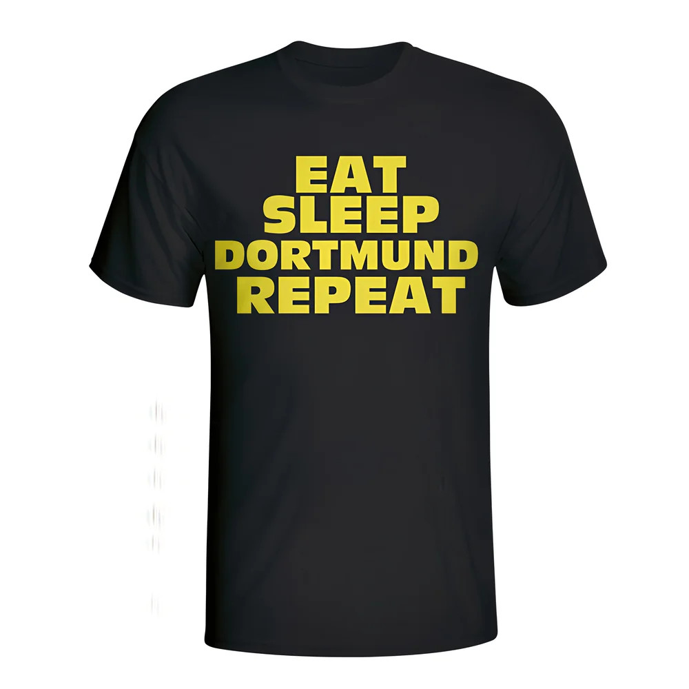 Eat Sleep Borussia Dortmund Repeat T-Shirt (Black) Polyester Made By: Gildan Men's Black Large