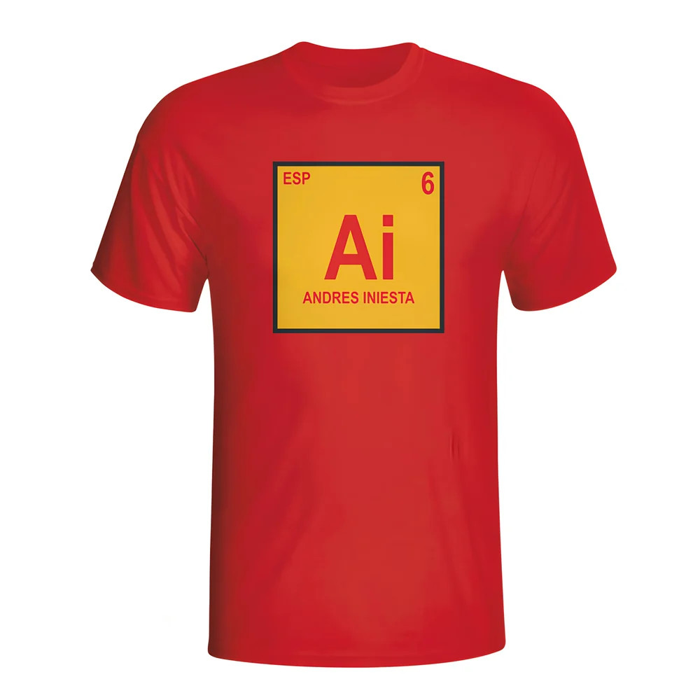 Andres Iniesta Spain Periodic Table T-Shirt (Red) Polyester Made By: Gildan Men's Red Extra Small