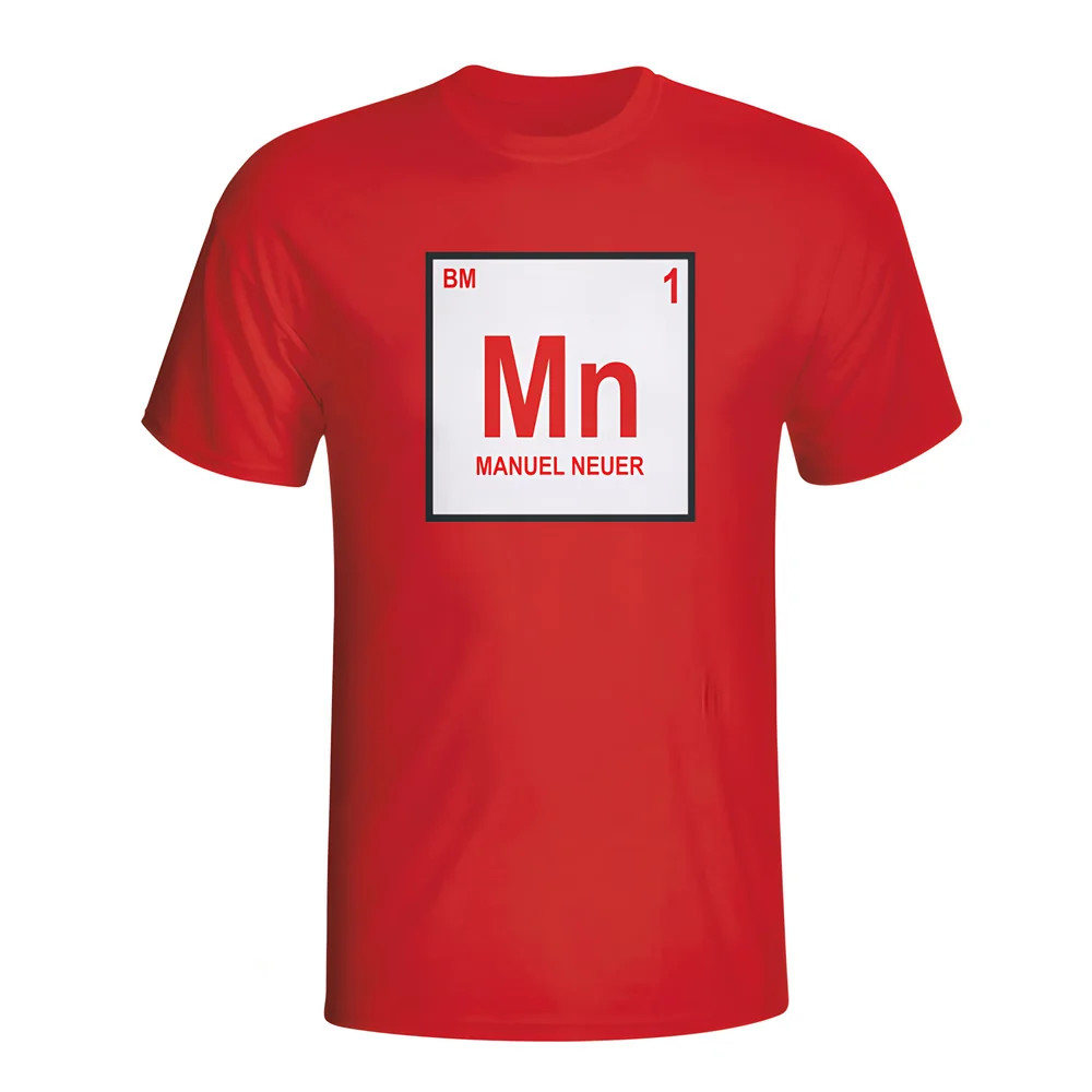 Manuel Neuer Bayern Munich Periodic Table T-Shirt (Red) Polyester Made By: Gildan Men's Red Extra Small