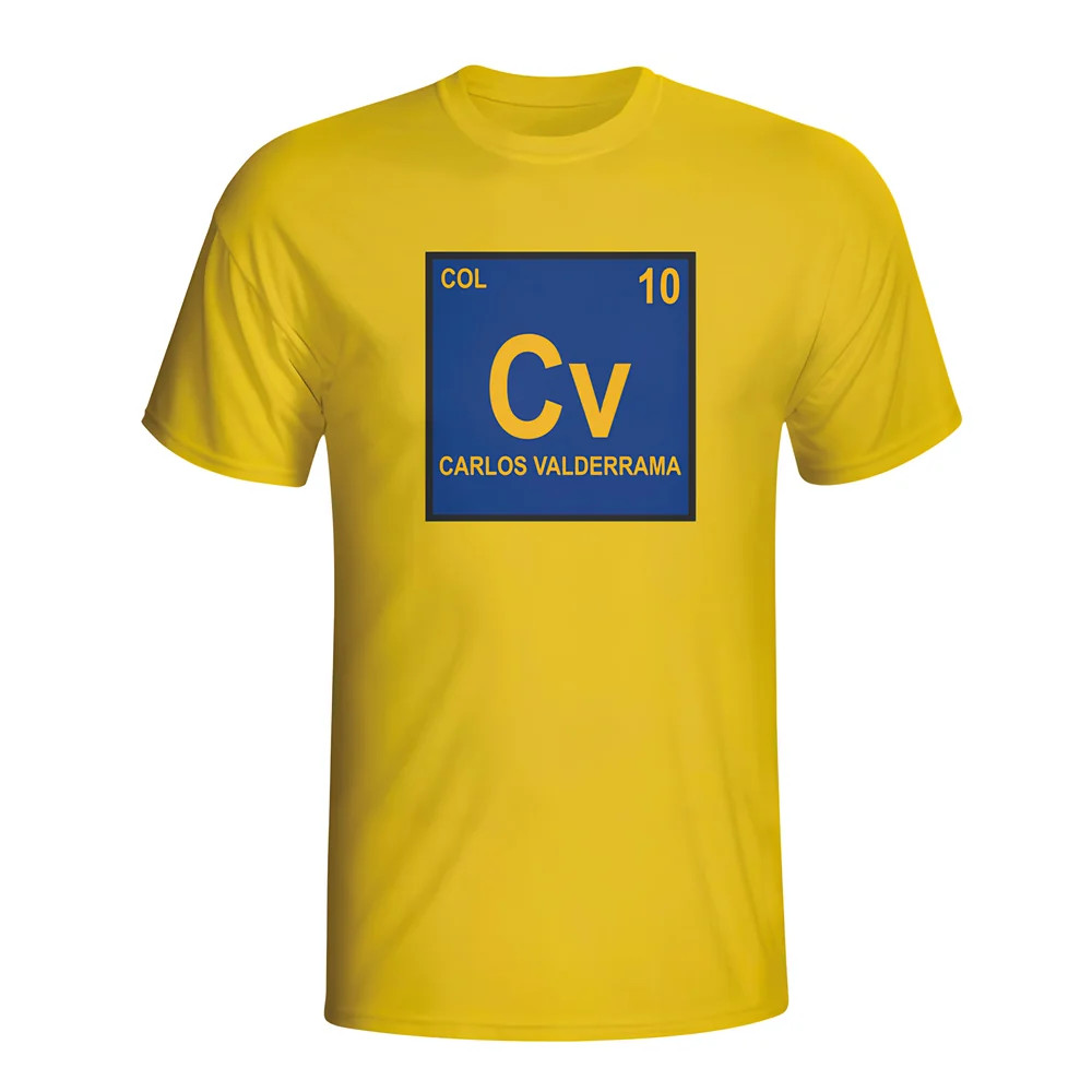 Carlos Valderrama Colombia Periodic Table T-Shirt (Yellow) Polyester Made By: Gildan Men's Yellow Large