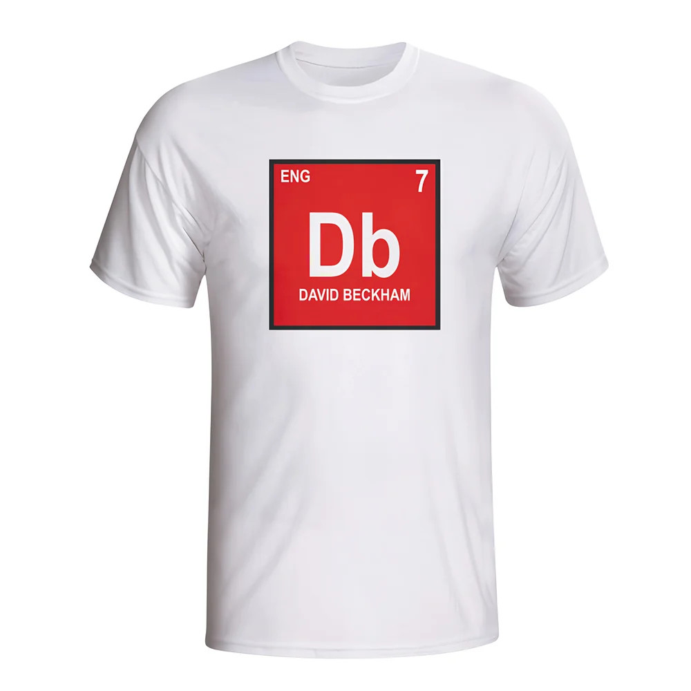 David Beckham England Periodic Table T-Shirt (White) - Kids Men's Polyester Made By: Gildan Boys White Medium
