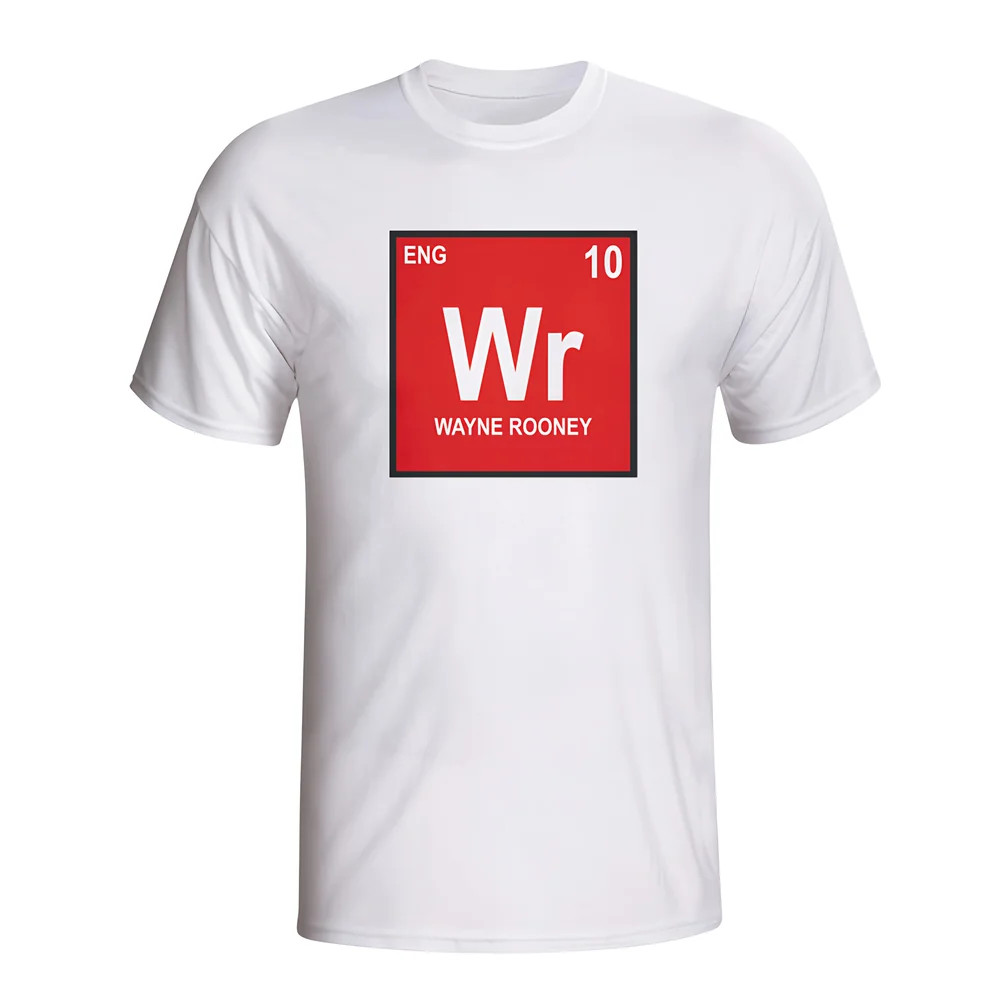 Wayne Rooney England Periodic Table T-Shirt (White) Polyester Made By: Gildan Men's White Small