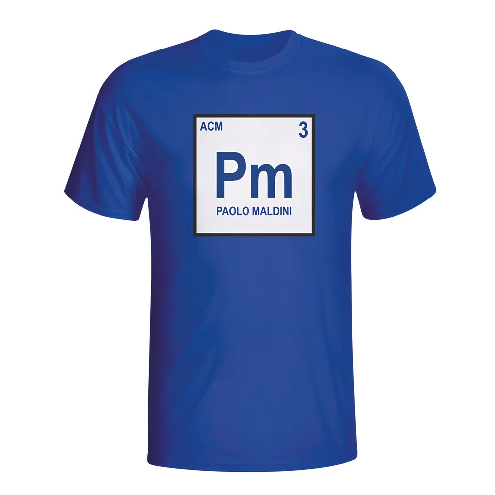 Paolo Maldini Italy Periodic Table T-Shirt (Blue) Polyester Made By: Gildan Men's Blue Large
