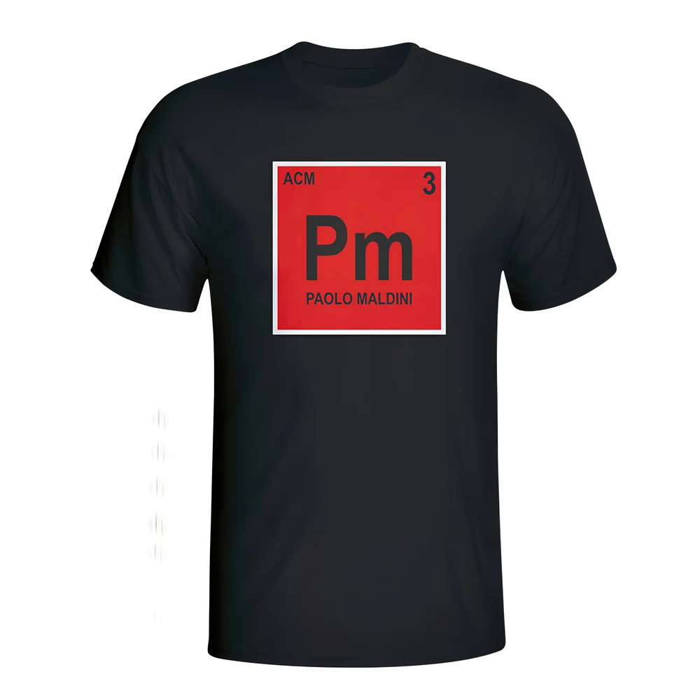 Paolo Maldini Ac Milan Periodic Table T-Shirt (Black) Polyester Made By: Gildan Men's Black Medium