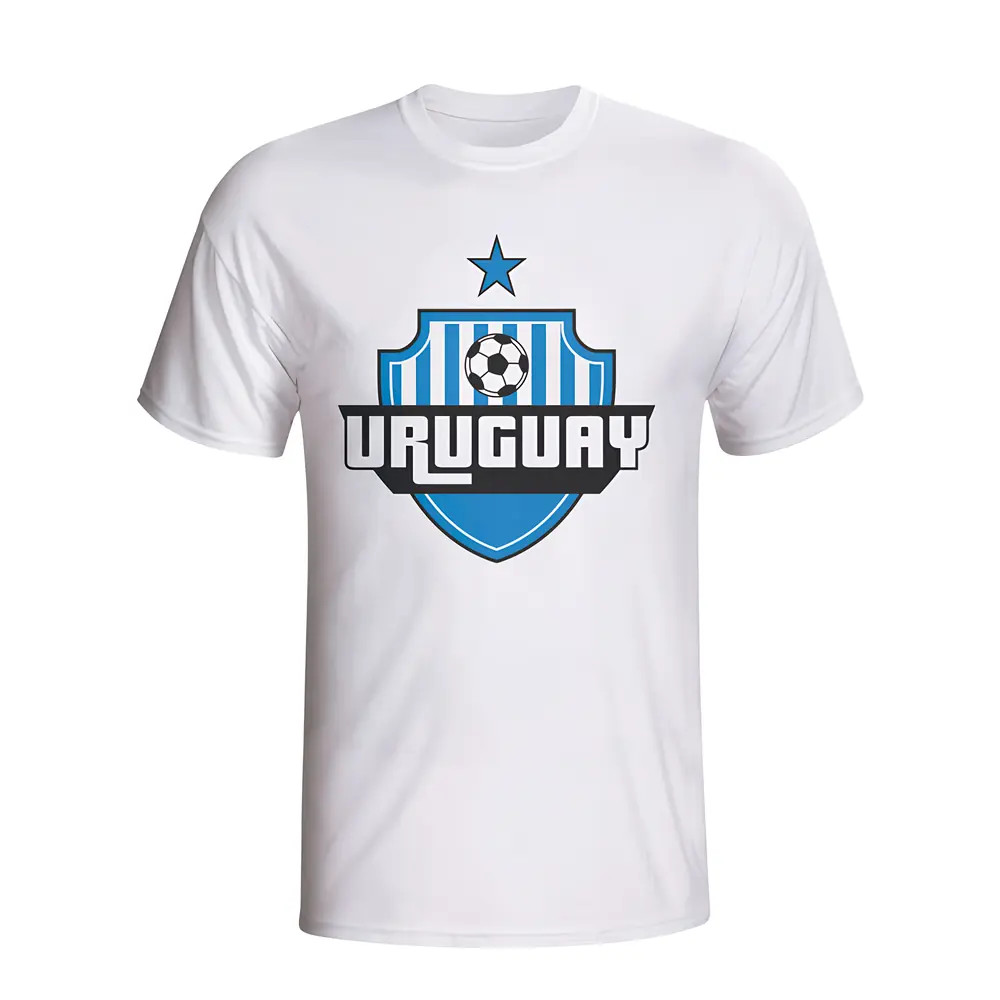 Uruguay Country Logo T-Shirt (White) - Kids Men's Polyester Made By: Gildan Boys White Small