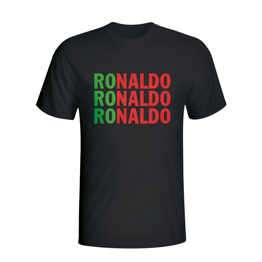 Cristiano Ronaldo Portugal Player Flag T-shirt (Black)