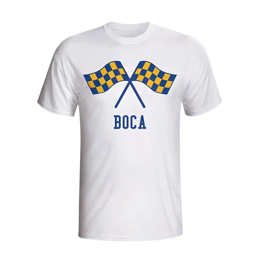 Boca Juniors Waving Flags T-Shirt (White) Polyester Made By: Gildan Men's White Extra Large