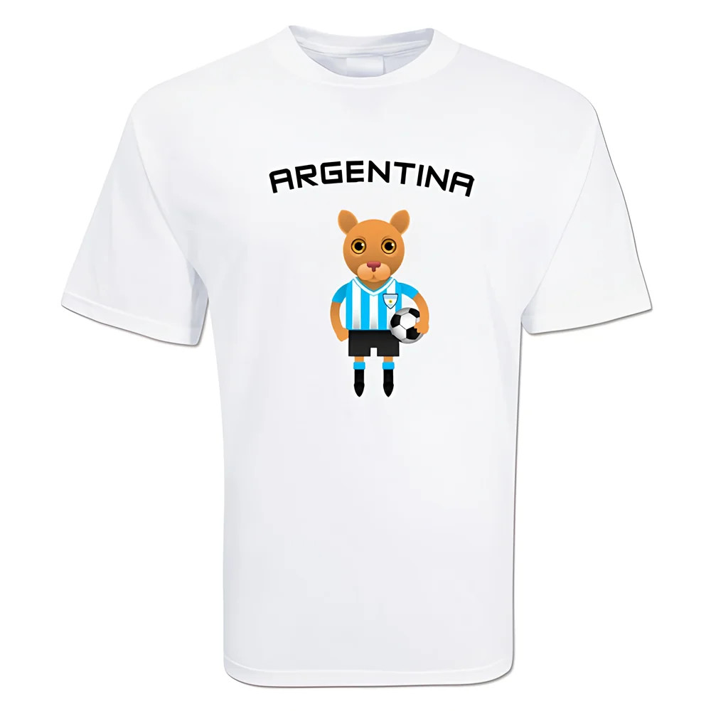 Argentina Mascot Soccer T-Shirt Polyester Made By: Gildan Men's White Medium
