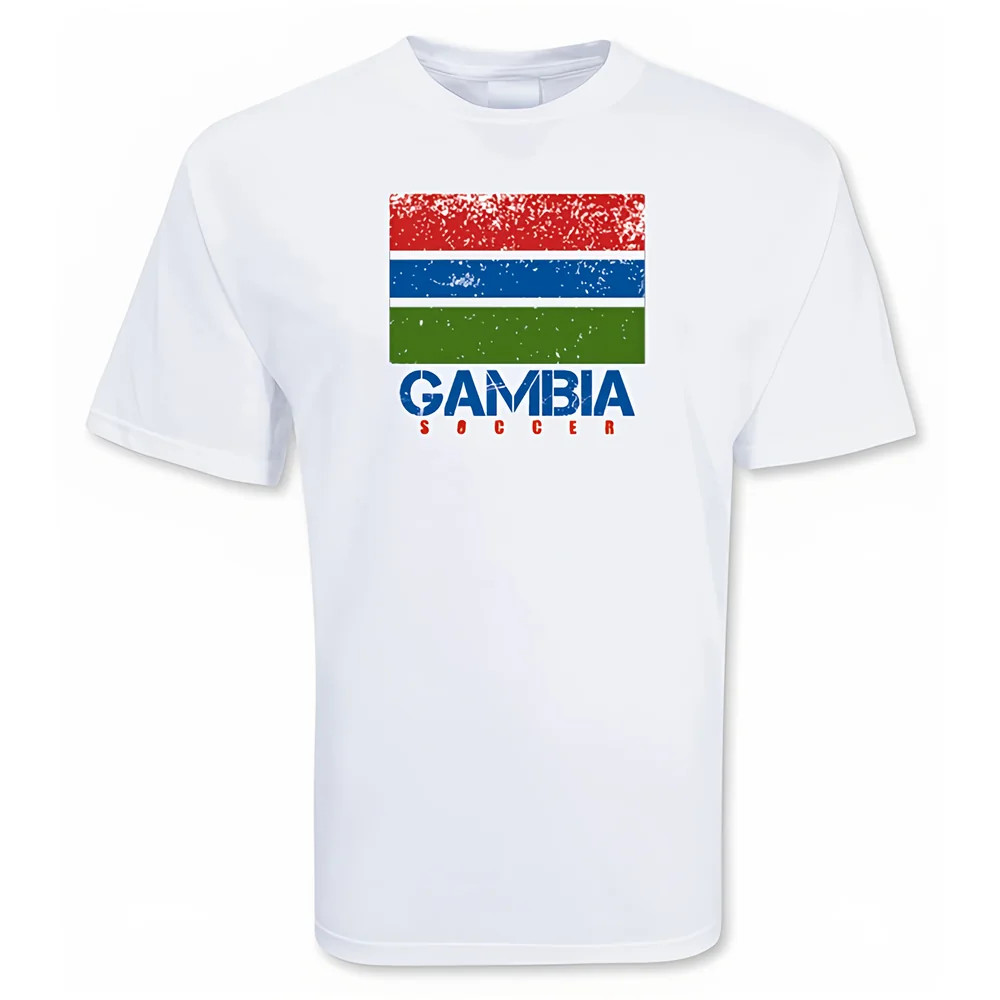 Gambia Soccer T-Shirt Polyester Made By: Gildan Men's White Extra Large