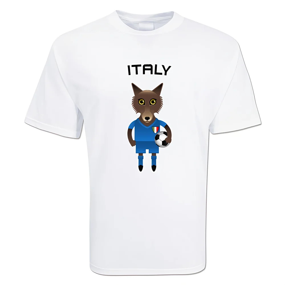Italy Mascot Soccer T-Shirt Polyester Made By: Gildan Men's White Large