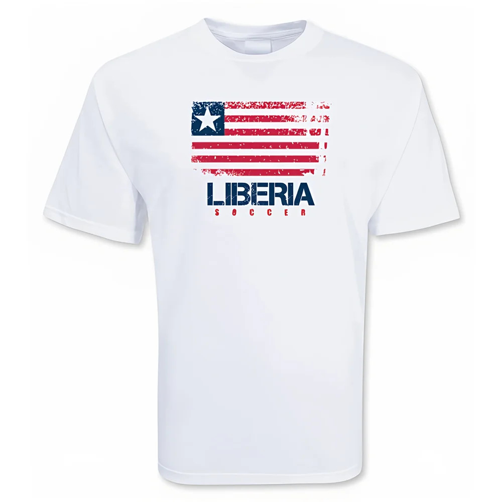 Liberia Soccer T-Shirt Polyester Made By: Gildan Men's White Medium