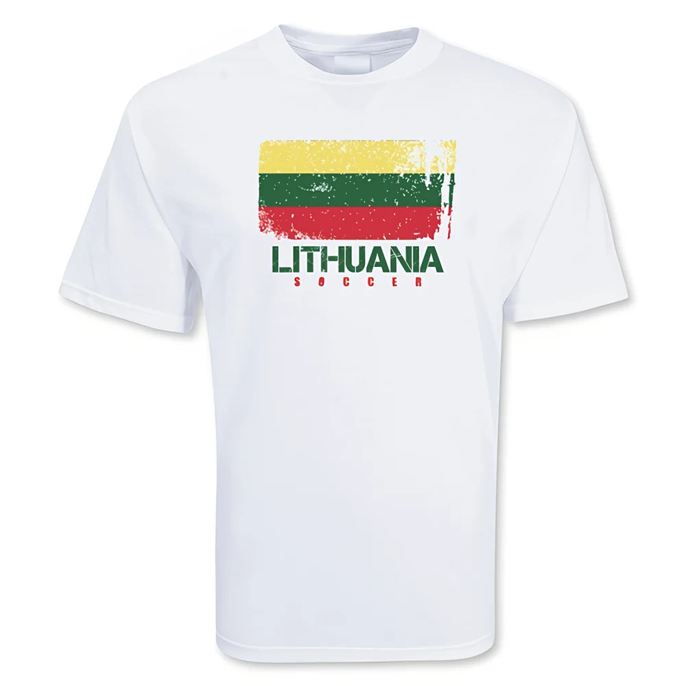 Lithuania Soccer T-Shirt Polyester Made By: Gildan Men's White Xxl