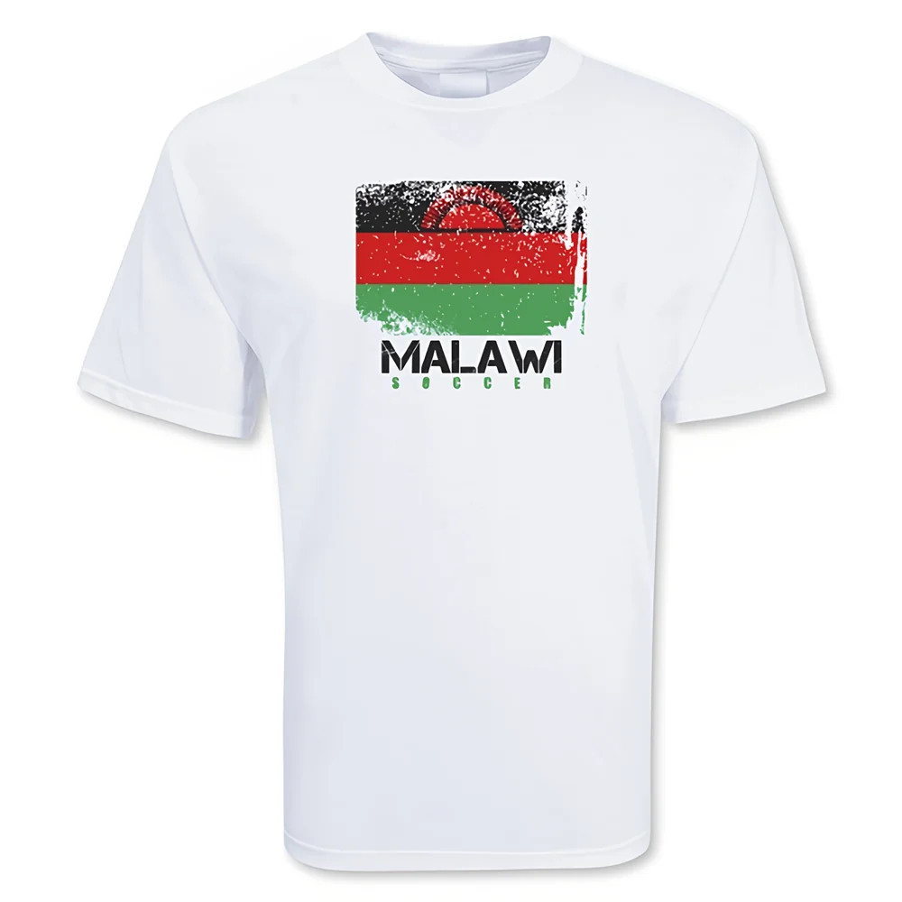 Malawi Soccer T-Shirt Polyester Made By: Gildan Men's White Medium