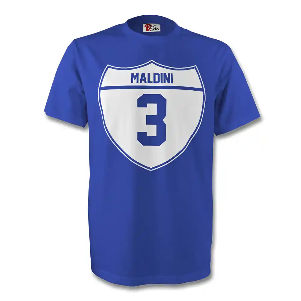Paolo Maldini Italy Crest Tee (Blue) Polyester Made By: Gildan Men's Blue Extra Small