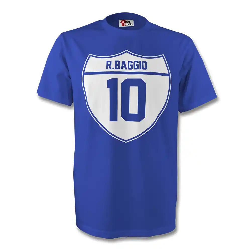 Roberto Baggio Italy Crest Tee (Blue) Polyester Made By: Gildan Men's Blue Medium
