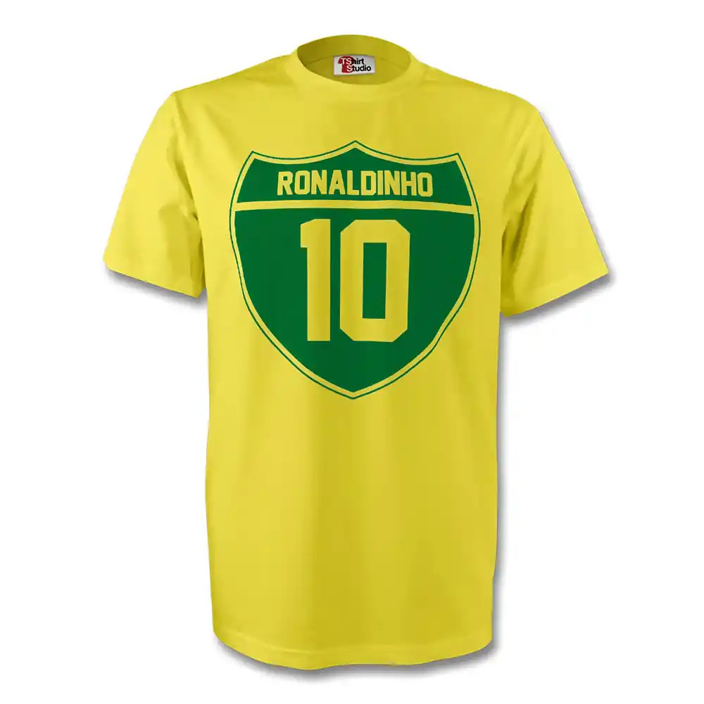 Ronaldinho Brazil Crest Tee (Yellow) Polyester Made By: Gildan Men's Yellow Xxl