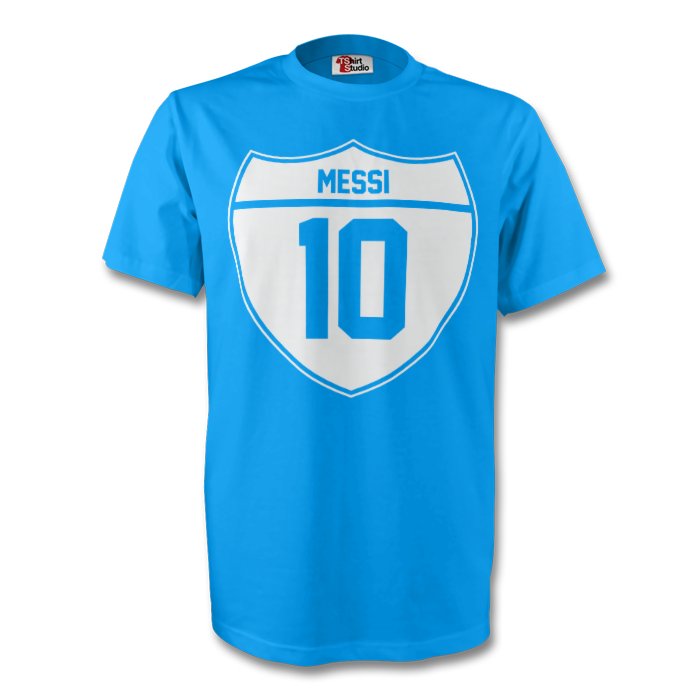 Click to view product details and reviews for Lionel Messi Argentina Crest Tee Sky Blue Kids.