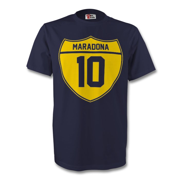 Click to view product details and reviews for Diego Maradona Boca Juniors Crest Tee Navy.