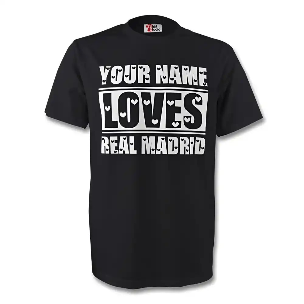 Your Name Loves Real Madrid T-Shirt (Black) - Kids Men's Polyester Made By: Gildan Boys Black Medium