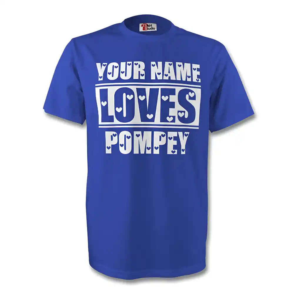 Your Name Loves Pompey T-Shirt (Blue) - Kids Men's Polyester Portsmouth Made By: Gildan Boys Blue Medium
