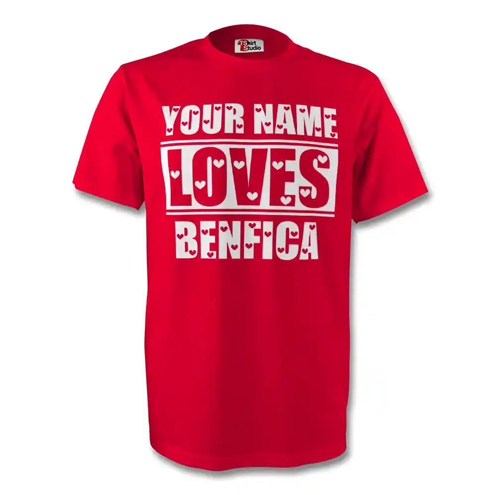 Your Name Loves Benfica T-Shirt (Red) Polyester Made By: Gildan Men's Red Xxl
