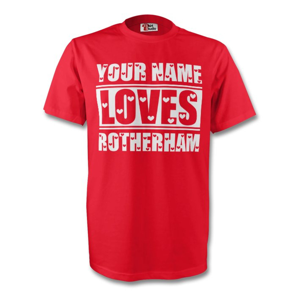 Your Name Loves Rotherham T-Shirt (Red) Polyester Made By: Gildan Men's Red Extra Small