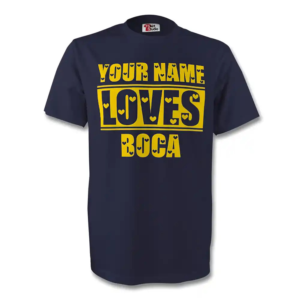 Your Name Loves Boca T-Shirt (Navy) - Kids Men's Polyester Boca Juniors Made By: Gildan Boys Navy Small