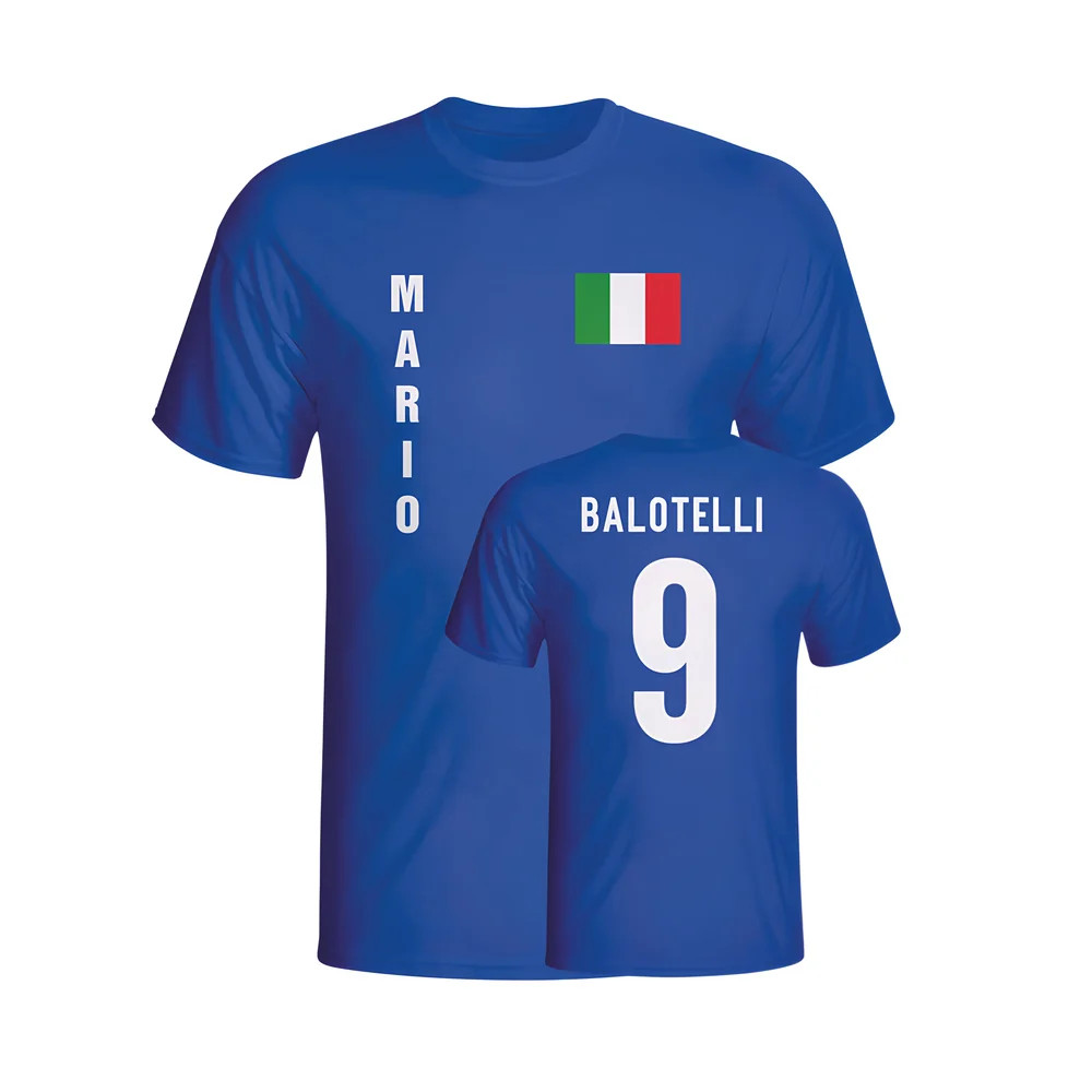 Mario Balotelli Italy Flag T-Shirt (Blue) Polyester Made By: Gildan Men's Blue Extra Large