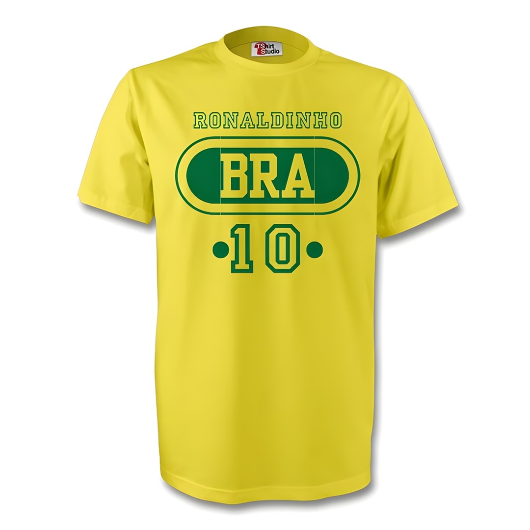 Ronaldinho Brazil Bra T-Shirt (Yellow) Polyester Made By: Gildan Men's Yellow Extra Large