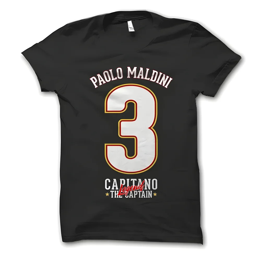 Paolo Maldini Capitano T-Shirt (Black) Polyester Ac Milan Made By: Soccer Tees Men's Black Xxl