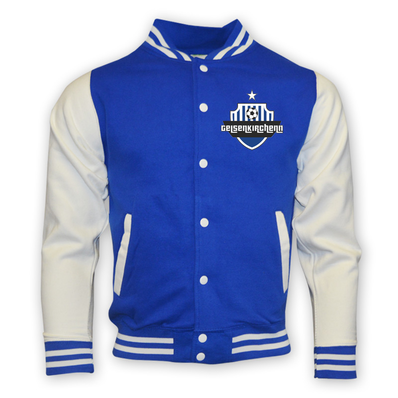 Schalke College Baseball Jacket (Blue) Polyester Schalke 04 Made By: Gildan Men's Blue Medium
