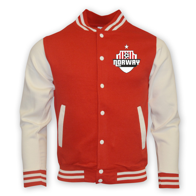 Norway College Baseball Jacket (Red) - Kids Men's Polyester Made By: Gildan Boys Red Medium