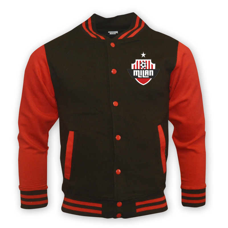 Ac Milan College Baseball Jacket (Black) - Kids Men's Polyester Made By: Gildan Boys Black Large