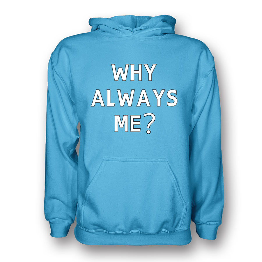 Mario Balotelli Why Always Me Hoody (Sky) Polyester Manchester United Made By: Gildan Men's Sky Blue Xxl