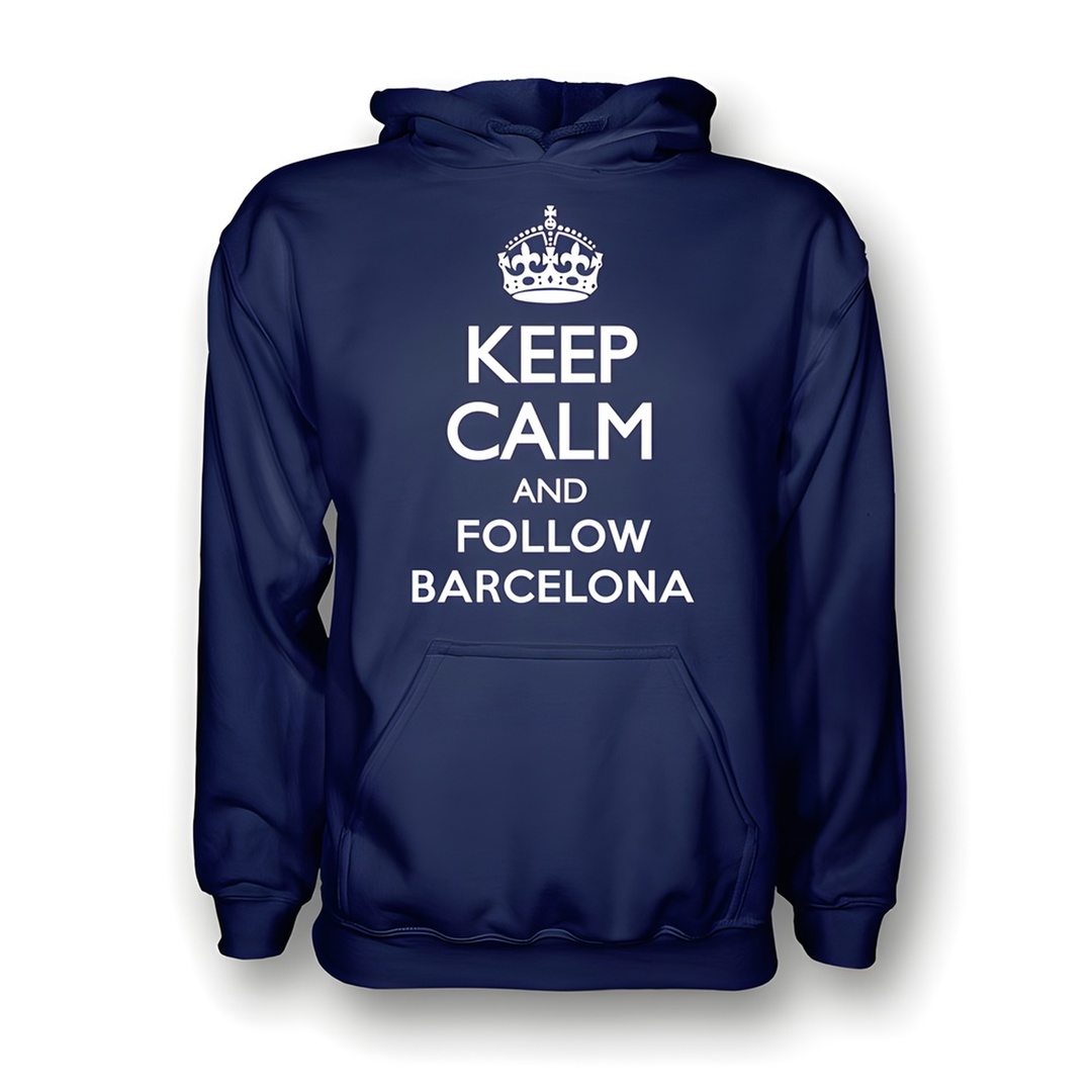 Keep Calm And Follow Barcelona Hoody (Navy) - Kids Polyester Made By: Gildan Unisex Kids Navy Medium