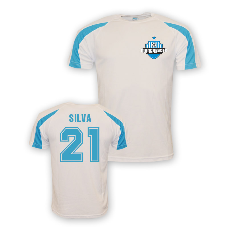 David Silva Man City Sports Training Jersey (White) Polyester Manchester City Made By: Gildan Men's White Large
