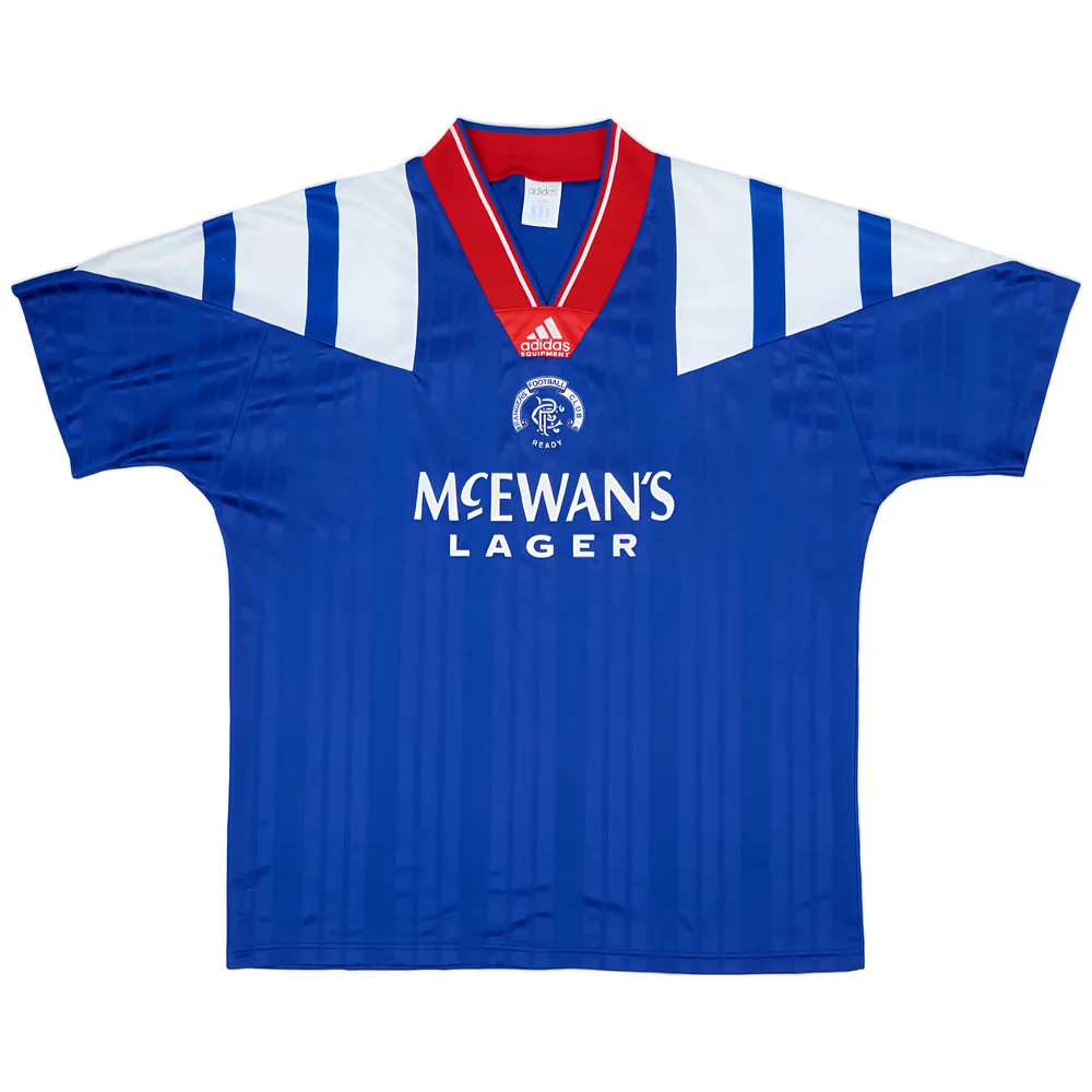 '92-'94 Rangers Home Shirt (S) (Good) Polyester Made By: Adidas Men's Blue Small