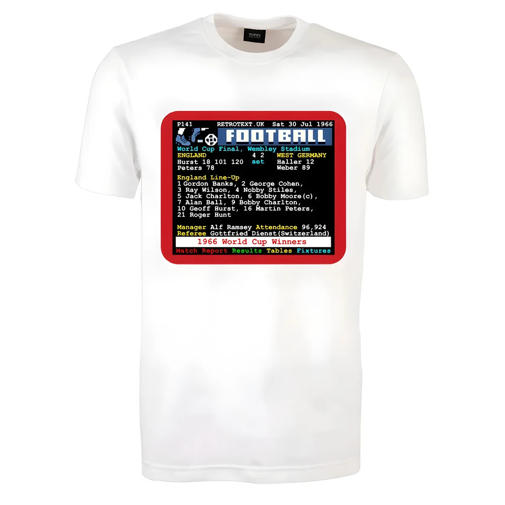 1966 World Cup Final England V West Germany Retrotext T-Shirt Polyester Made By: Toffs Men's White 4XL