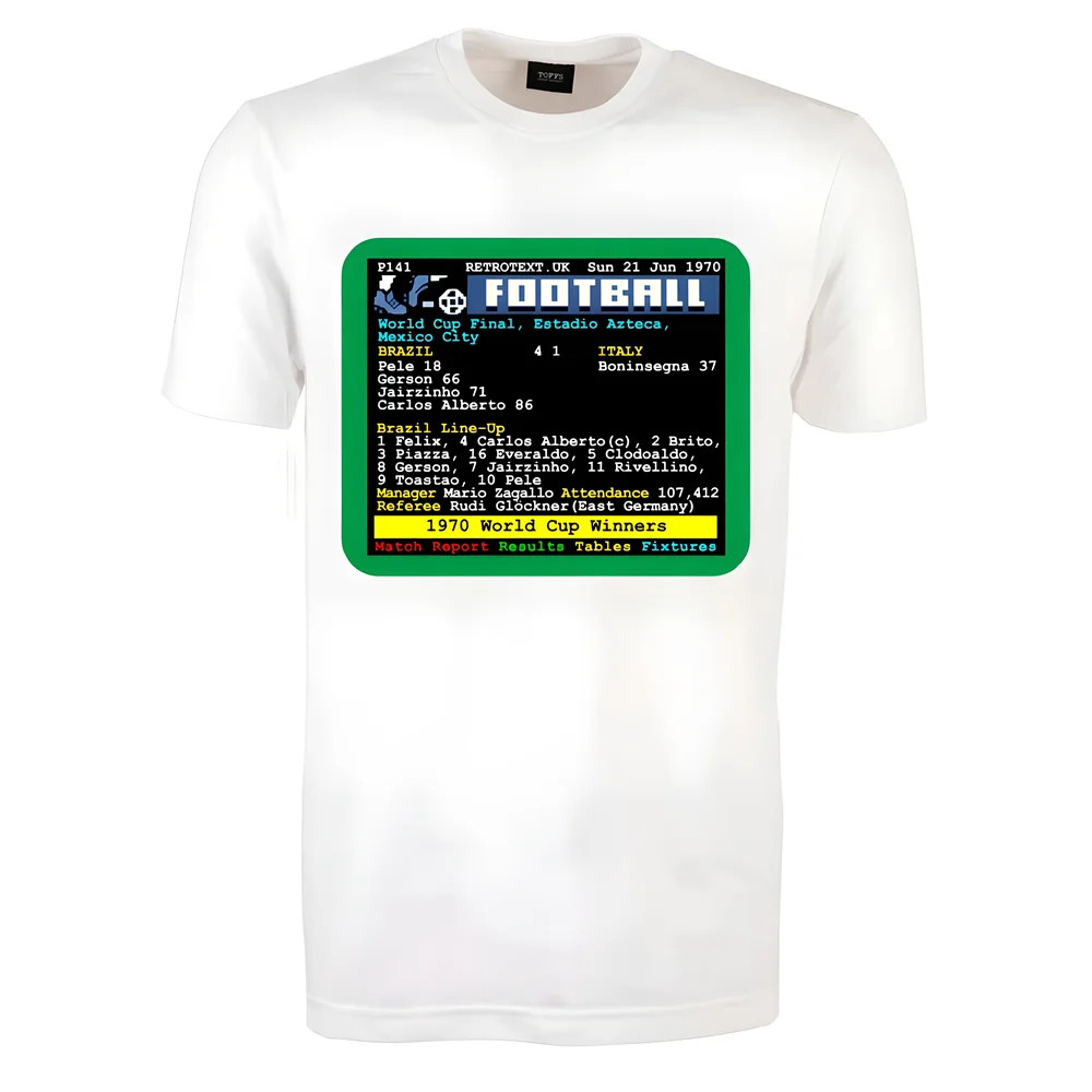 1970 World Cup Final Brazil V Italy Retrotext T-Shirt Polyester Made By: Toffs Men's White 4XL