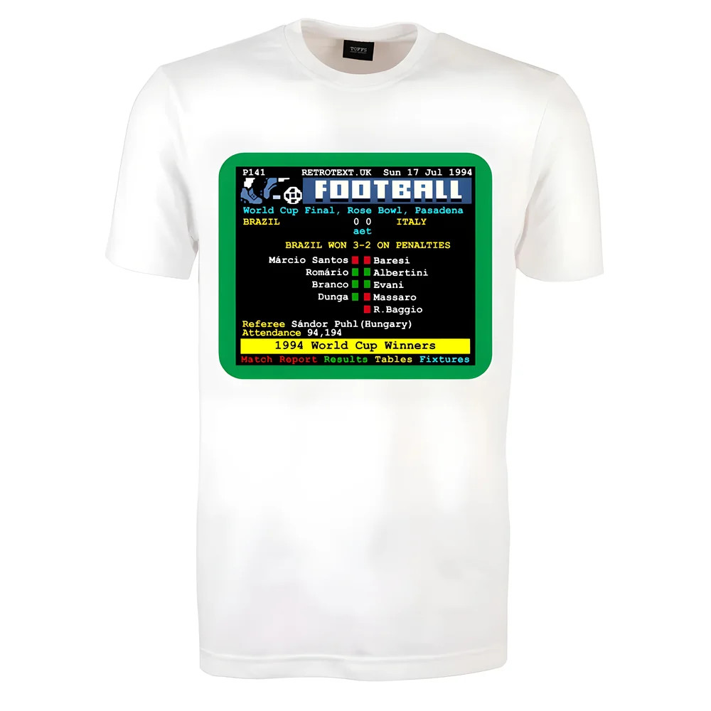 1994 World Cup Final Brazil V Italy Retrotext T-Shirt Polyester Made By: Toffs Men's White Large