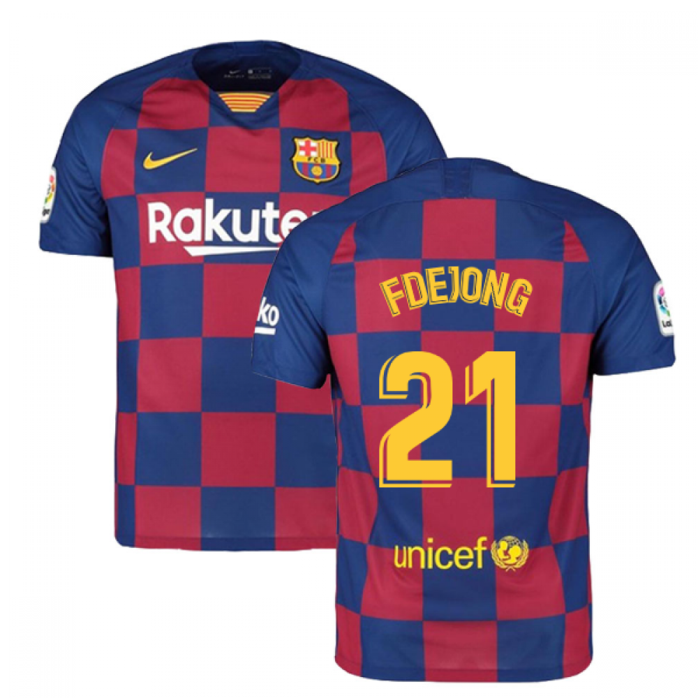 2019-2020 barcelona home nike football shirt (f de jong 21)