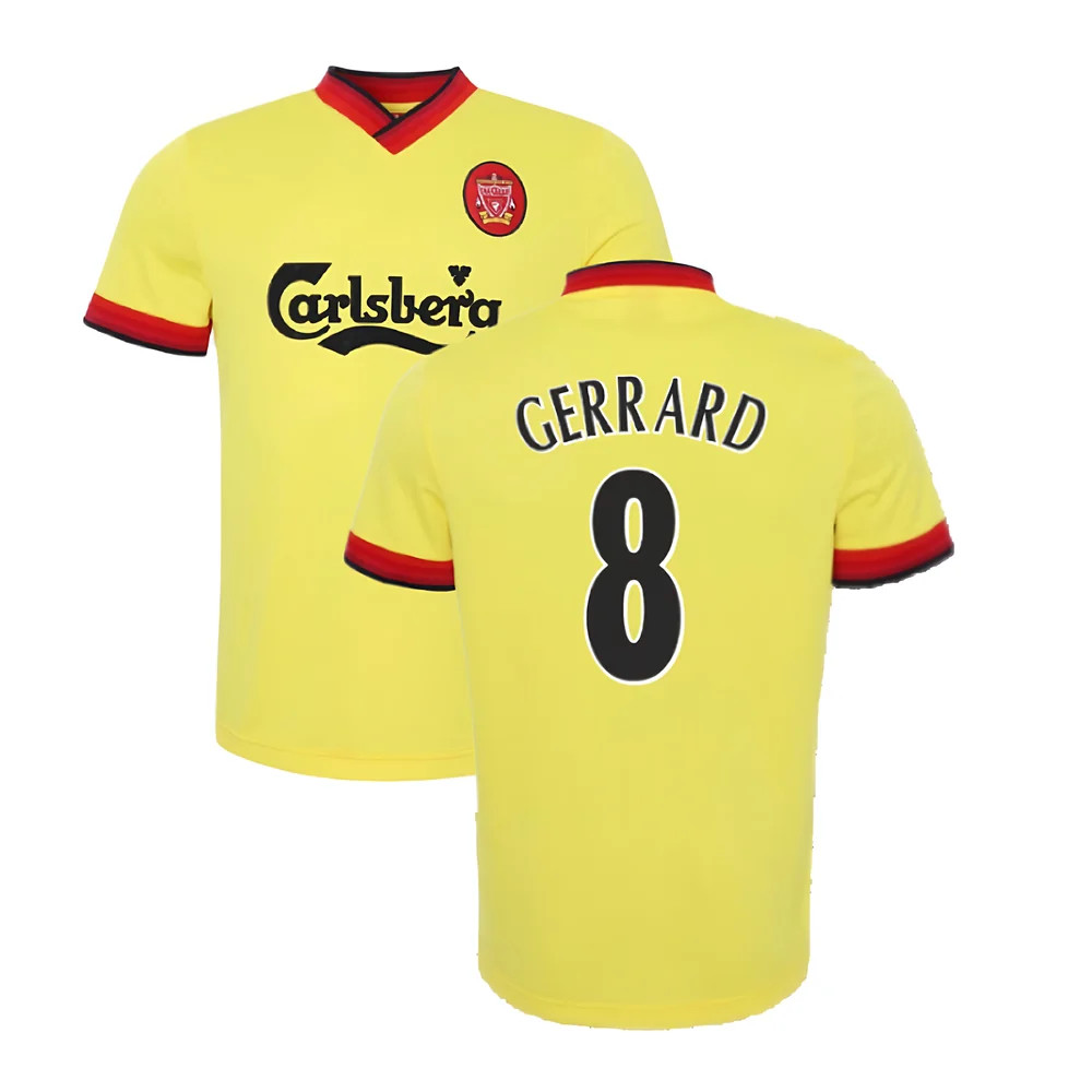 '97-'98 Liverpool Away Retro Shirt (Gerrard 8) Polyester Steven Gerrard Men's Yellow Large