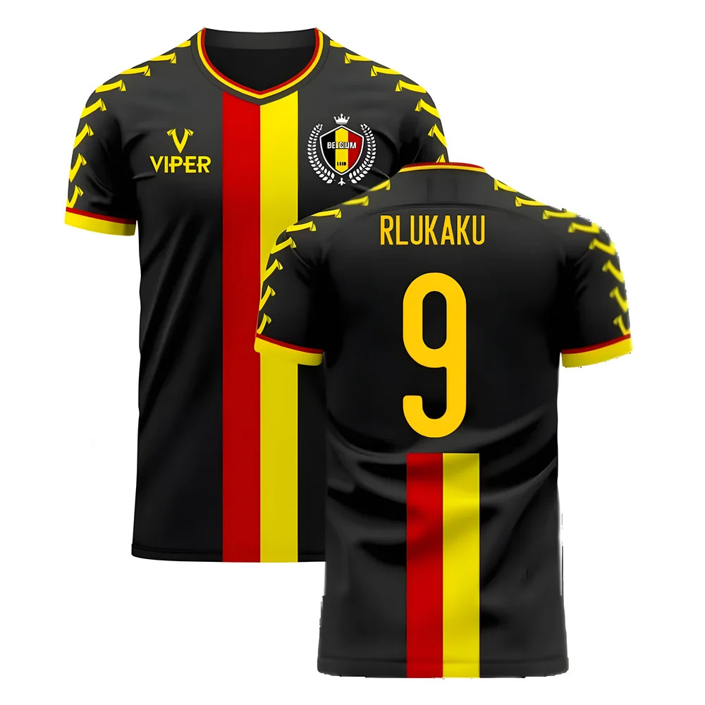 '25-'26 Belgium Away Concept Football Kit (Viper) (R Lukaku 9) Polyester Romelu Lukaku Made By: Viper Sportswear Men's Black 4XL
