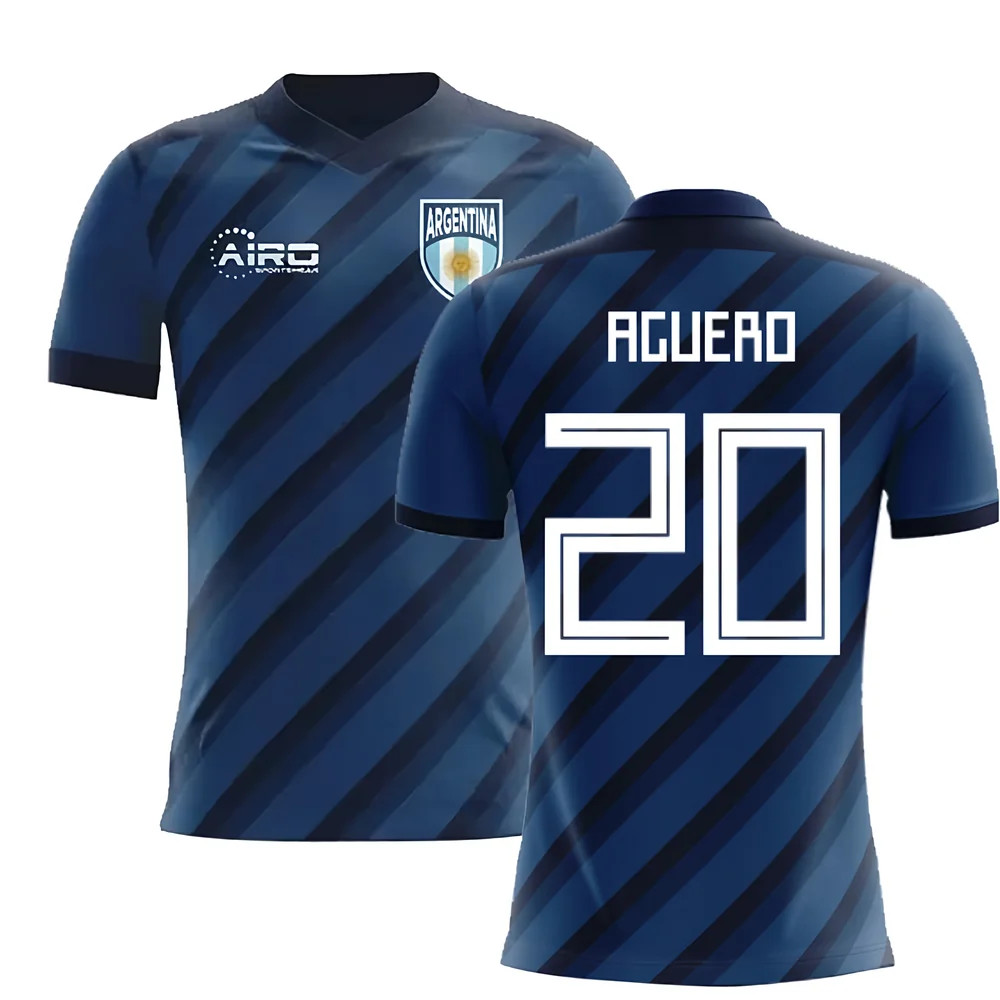 '25-'26 Argentina Away Concept Football Shirt (Aguero 20) Polyester Sergio Agüero Made By: Airo Sportswear Men's Navy 3XL