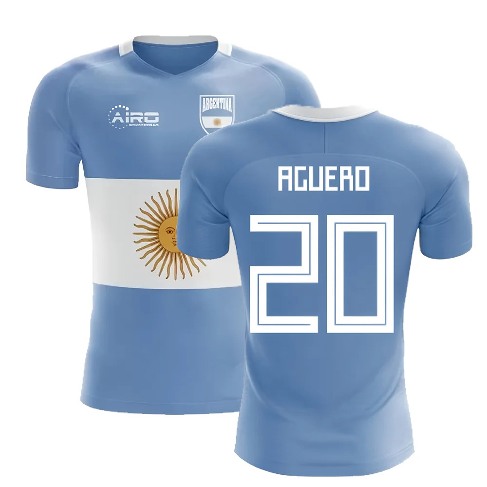 '25-'26 Argentina Flag Concept Football Shirt (Aguero 20) Polyester Sergio Agüero Made By: Airo Sportswear Men's Sky Blue Xxl